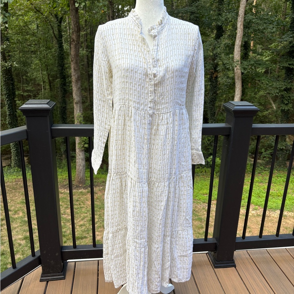 Alice Walk White & Beige Long Sleeve Dress